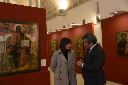 Debora Serracchiani (Presidente Regione Friuli Venezia Giulia) e Francesco Martines (Sindaco Palmanova) all'inaugurazione della mostra "L'Icona russa e la Nuova Arte" - Palmanova 18/12/2017